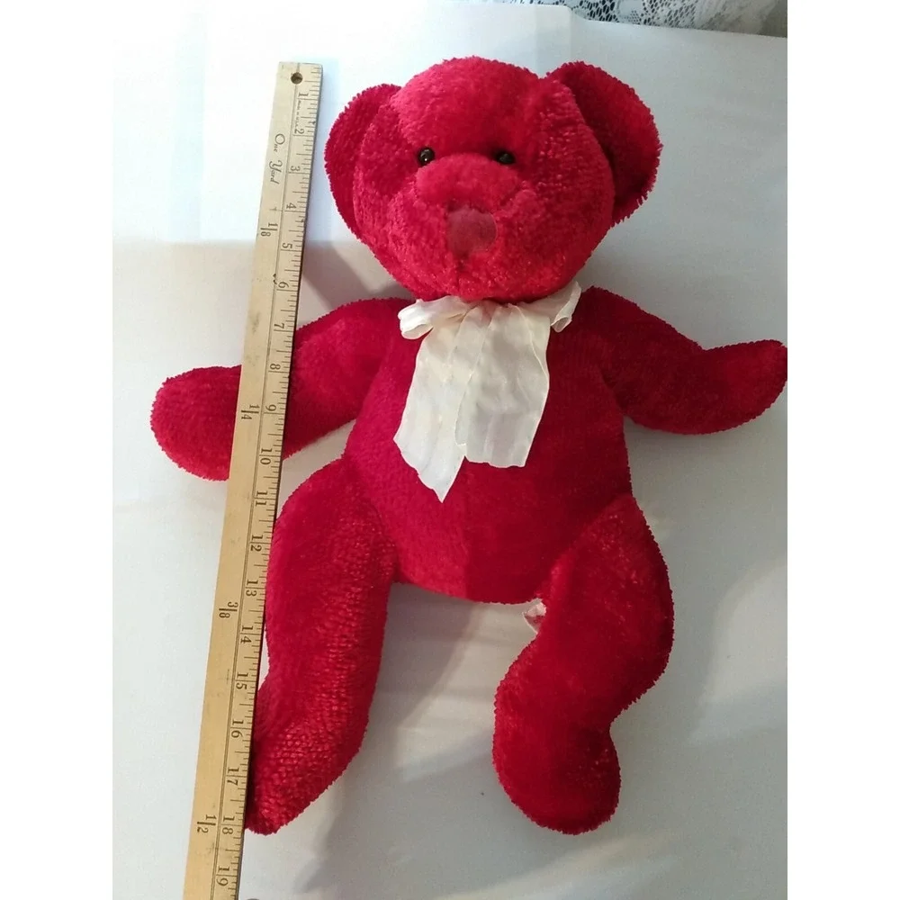 Red Plush Bear Russ Berrie Antonio w/ Bow Handmade Vintage 18